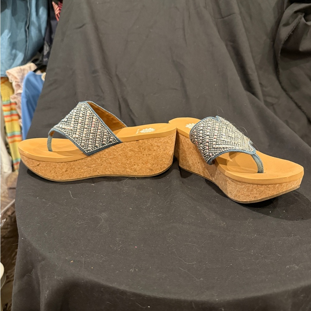 Yellow Box Multicolor Woven Cork Wedges